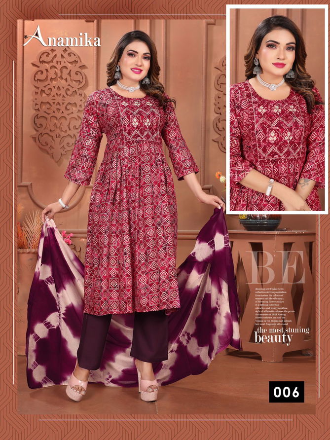 Anamika Vol 3 By Fashion Talk Rayon Procian Printed Kurti Bottom With Dupatta Wholesalers In Delhi
